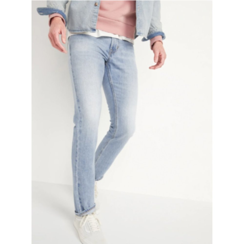 NEW OLD NAVY Size 42 x 30 Slim Rigid Non-Stretch Light-Wash Men Jeans 100%Cotton